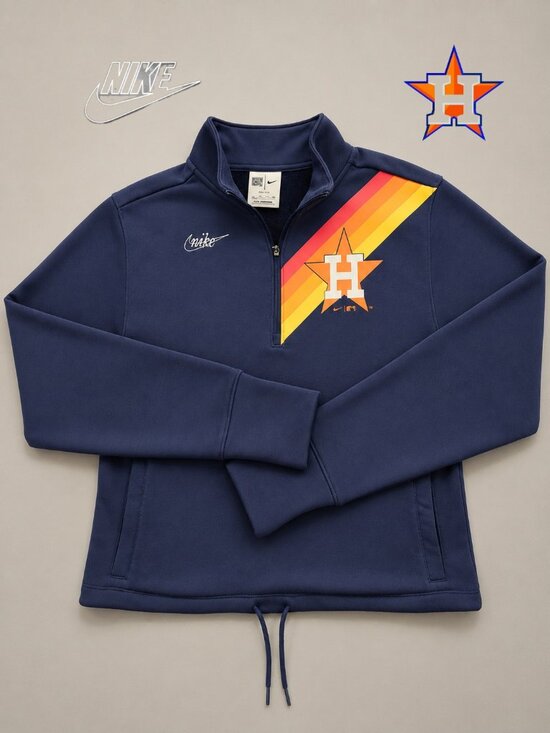 Nike Tops - Nike Houston Astros Phoenix Fleece Cropped 1/2 Zip Pullover Rainbow Logo XS